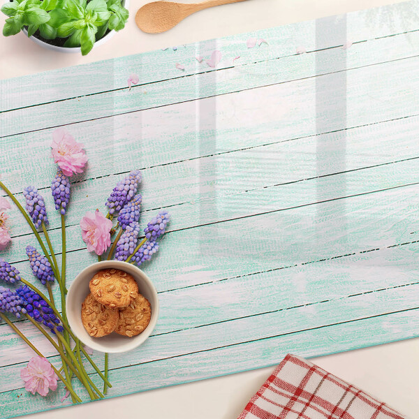 Schneidebrett Glas mit Blumenmotiv auf Holzoptik