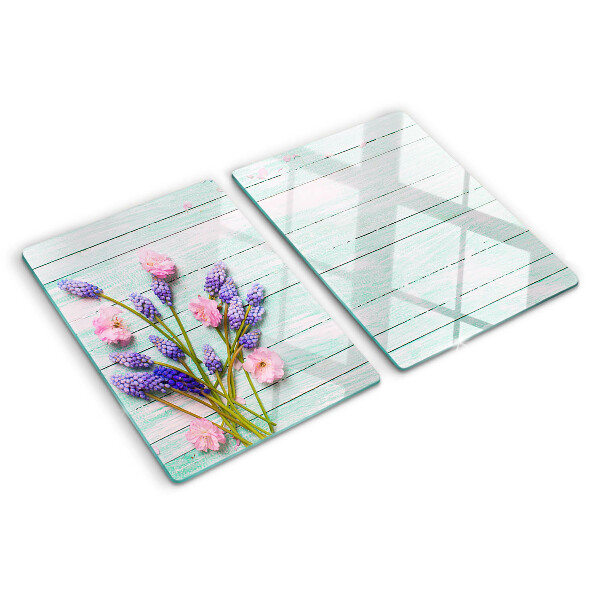 Schneidebrett glas Blumen auf Holzgrund