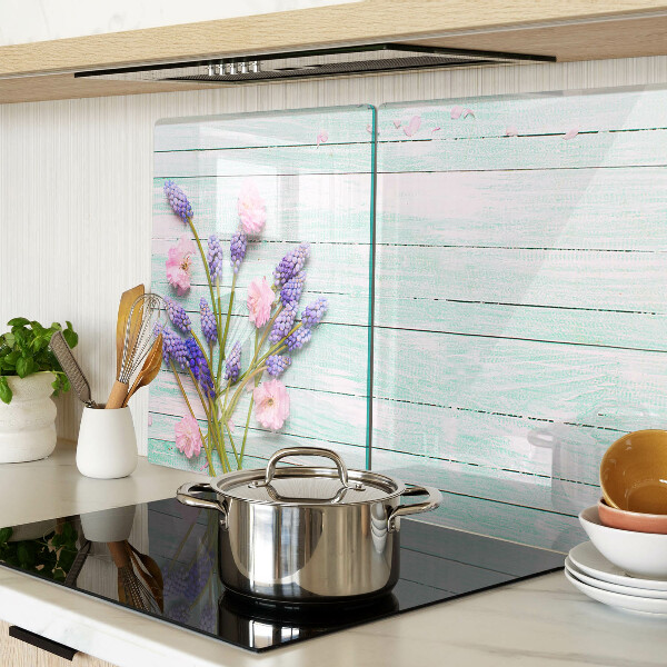 Schneidebrett Glas mit Blumenmotiv auf Holzoptik