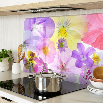 Glas-Schneidebrett mit Blumenmotiv in Pastellfarben