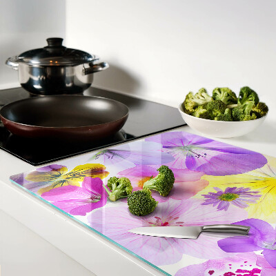 Glas-Schneidebrett mit Blumenmotiv in Pastellfarben