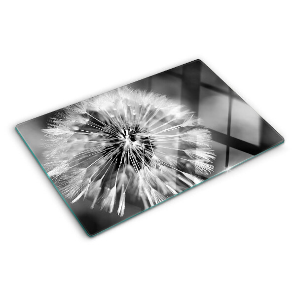 Glas schneidebrett Löwenzahn in Schwarzweiß