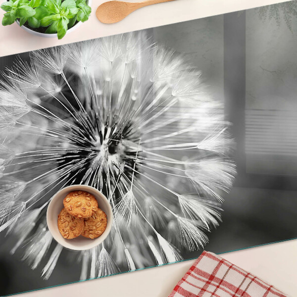 Glas schneidebrett Löwenzahn in Schwarzweiß