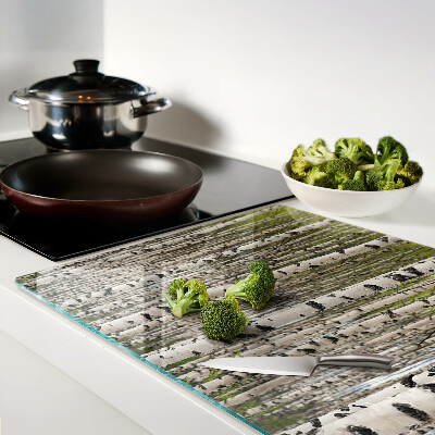 Glas-Schneidebrett mit Motiv weiße Birken im Wald