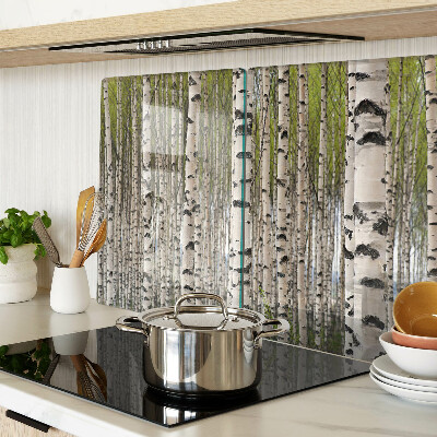 Glas-Schneidebrett mit Motiv weiße Birken im Wald