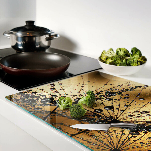 Glas Schneidebrett mit Motiv von Wassertropfen auf Blättern