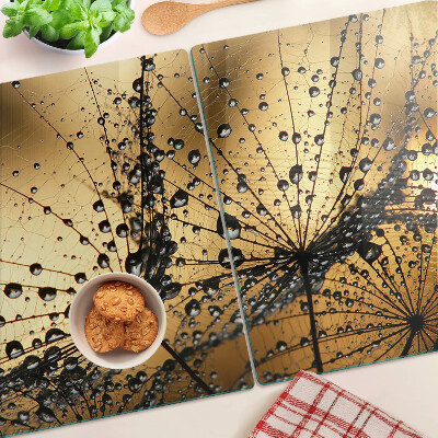 Glas Schneidebrett mit Motiv von Wassertropfen auf Blättern