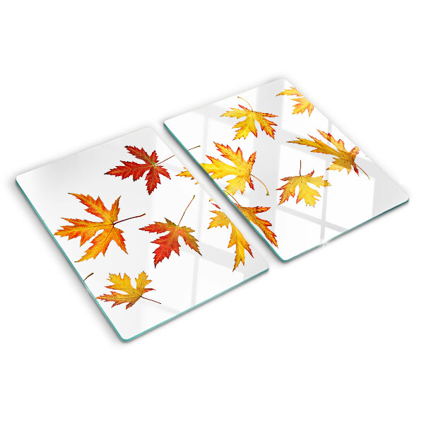 Schneidebrett Glas mit Ahornblättern in Herbstfarben