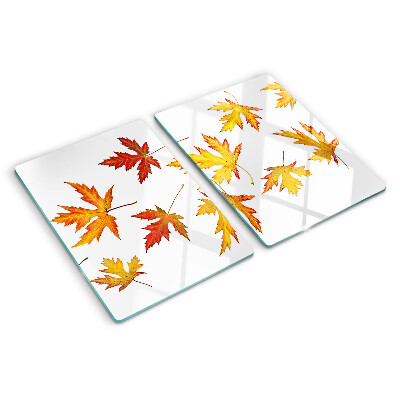 Schneidebrett Glas mit Ahornblättern in Herbstfarben