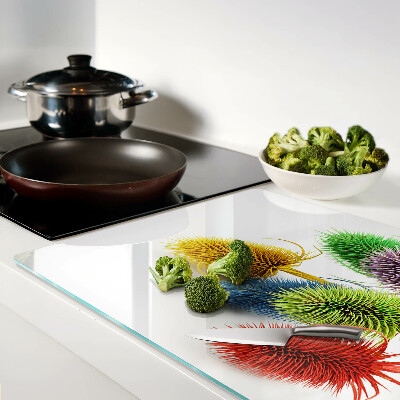 Glas-Schneidebrett mit farbenfrohen, dreidimensionalen Blumen