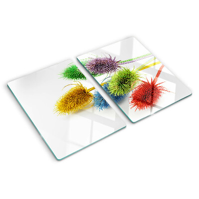 Glas-Schneidebrett mit farbenfrohen, dreidimensionalen Blumen