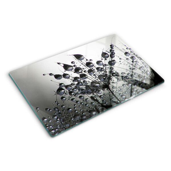 Schneidebrett Glas mit Motiv von Wassertropfen auf Pflanzen