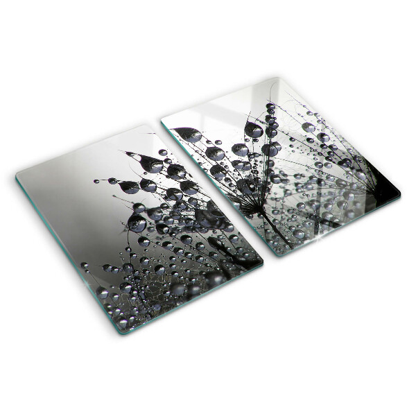 Schneidebrett Glas mit Motiv von Wassertropfen auf Pflanzen