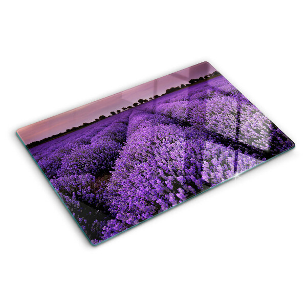 Glas schneidebrett Ein Lavendelfeld in voller Blüte