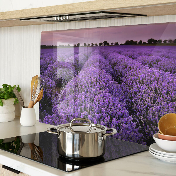 Glas schneidebrett Ein Lavendelfeld in voller Blüte