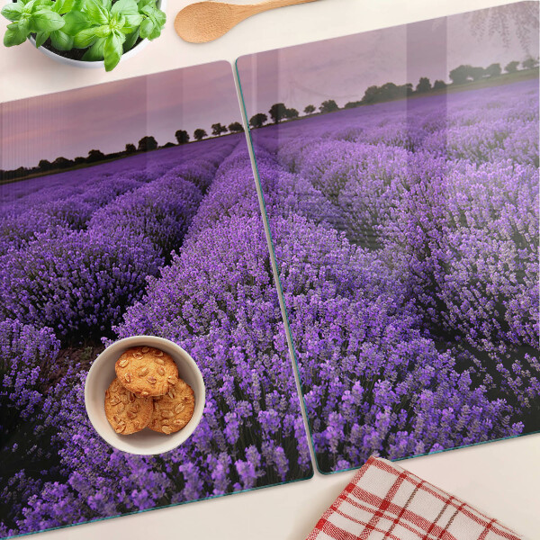 Glas schneidebrett Ein Lavendelfeld in voller Blüte