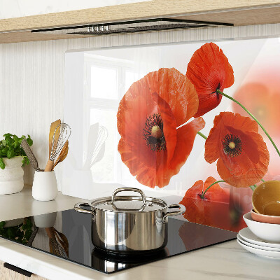 Glas-Schneidebrett mit Mohnblumen in roter Farbe