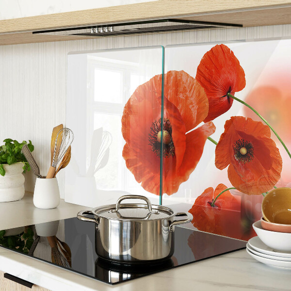 Glas-Schneidebrett mit Mohnblumen in roter Farbe