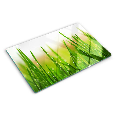 Schneidebrett Glas mit Grasmotiv und Wassertropfen