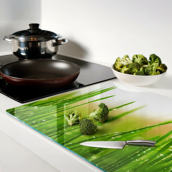 Schneidebrett glas Gras mit Wassertropfen