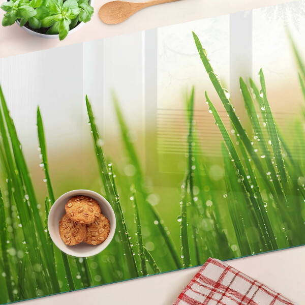 Schneidebrett glas Gras mit Wassertropfen