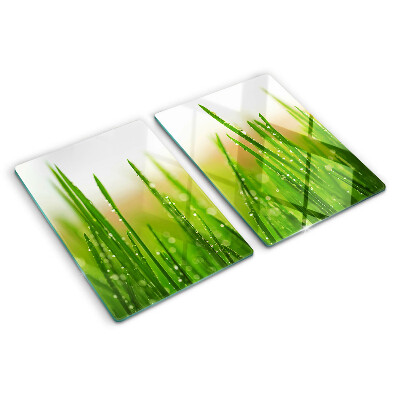 Schneidebrett Glas mit Grasmotiv und Wassertropfen