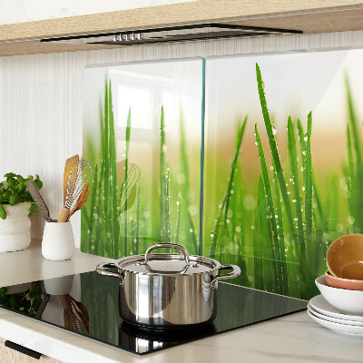 Schneidebrett Glas mit Grasmotiv und Wassertropfen