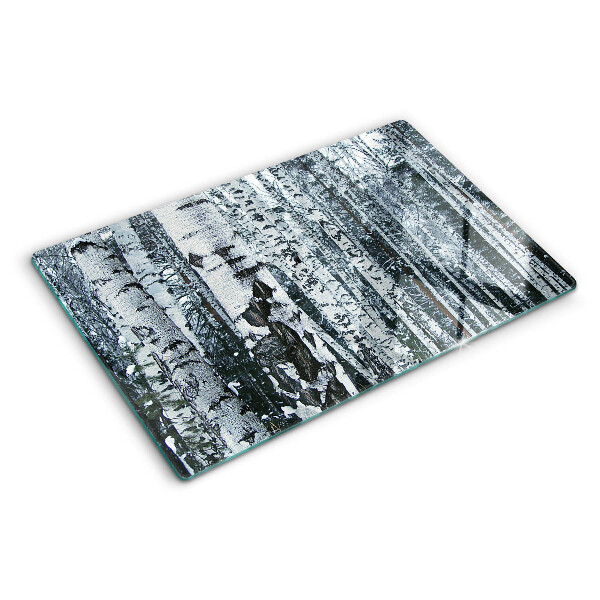 Glas schneidebrett Birkenwald in Winterlandschaft