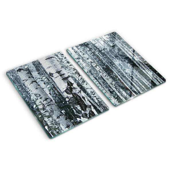 Glas schneidebrett Birkenwald in Winterlandschaft