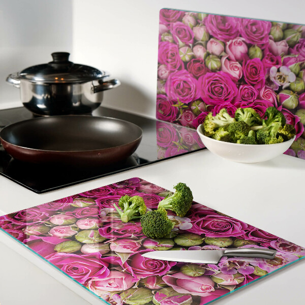 Schneidebrett mit rosa Blumenstrauß-Motiv