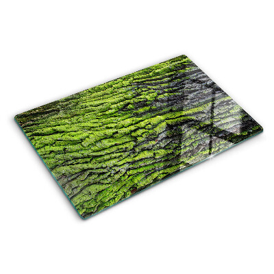 Schneidebrett Glas mit Design in grüner Baumrinde