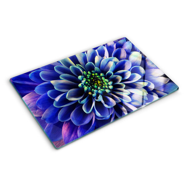 Glas-Schneidebrett mit Motiv Blaue Dahlie