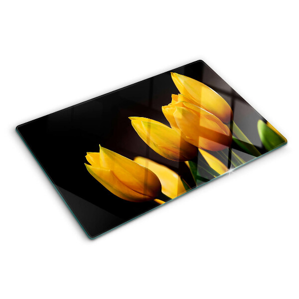 Schneidebrett Gelbe Tulpen auf schwarzem Hintergrund
