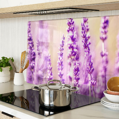 Schneidebrett glas Lavendelblüten auf einem Farbverlaufshintergrund