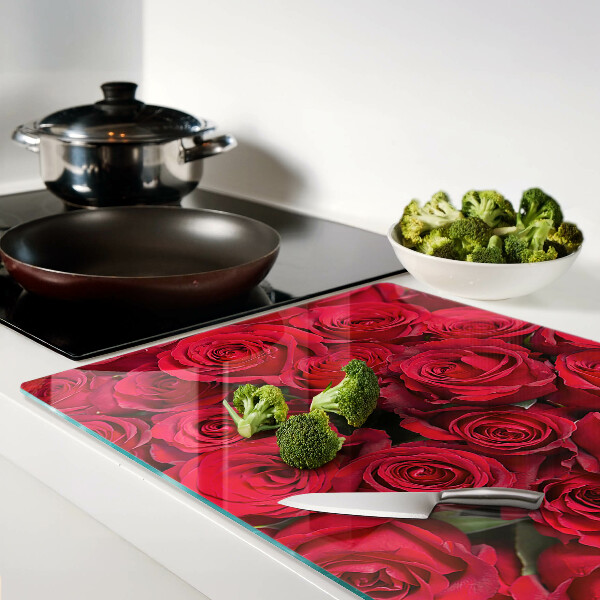 Schneidebrett Glas mit rotem Rosenmotiv