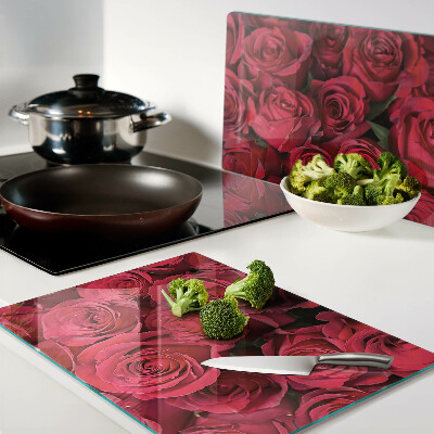 Schneidebrett Glas mit rotem Rosenmotiv