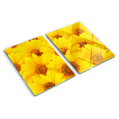 Schneidebrett glas Sonnenblumen auf gelbem Hintergrund