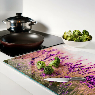 Glas schneidebrett Lavendelfeld im Sonnenschein