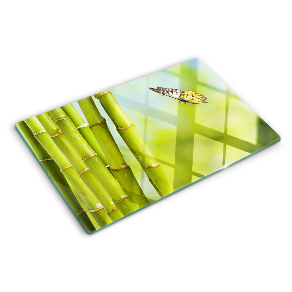 Schneidebrett Glas mit Bambus- und Schmetterlingsmotiv