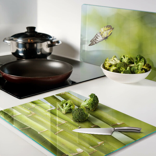 Schneidebrett Glas mit Bambus- und Schmetterlingsmotiv