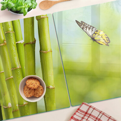 Schneidebrett Glas mit Bambus- und Schmetterlingsmotiv