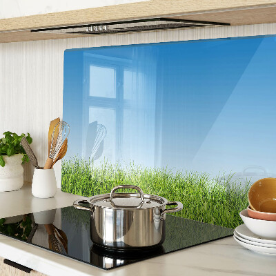 Schneidebrett mit Motiv einer grünen Wiese unter blauem Himmel