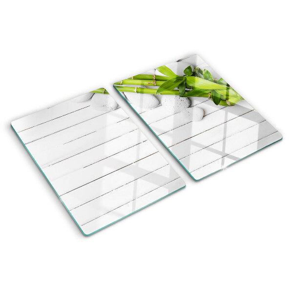 Schneidebrett Glas mit Bambus- und Steinmuster auf Holzoptik