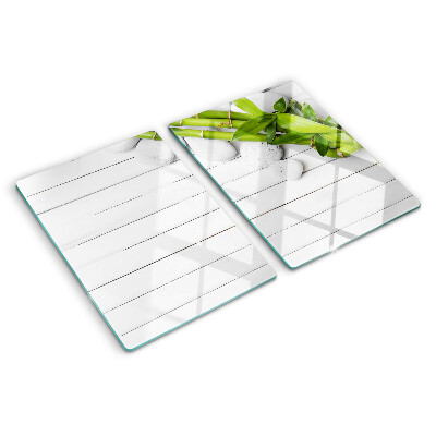 Schneidebrett Glas mit Bambus- und Steinmuster auf Holzoptik