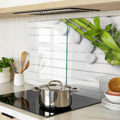 Schneidebrett Glas mit Bambus- und Steinmuster auf Holzoptik