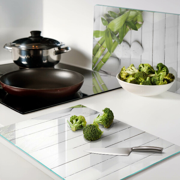 Schneidebrett Glas mit Bambus- und Steinmuster auf Holzoptik