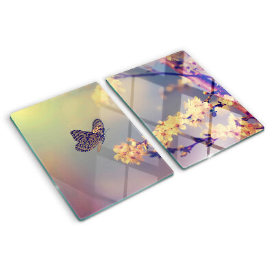 Schneidebrett glas Schmetterlingsmotiv auf Blumenhintergrund
