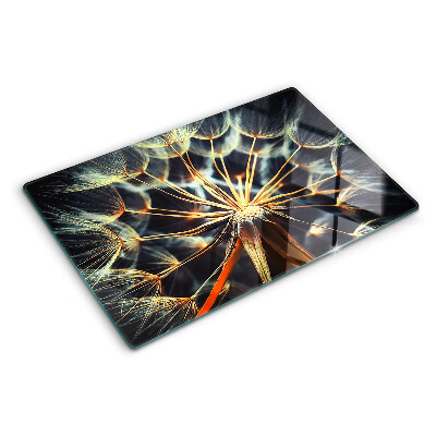 Glas schneidebrett Löwenzahn in der Makrofotografie