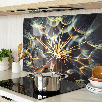 Glas-Schneidebrett mit Motiv einer Löwenzahn-Makrofotografie