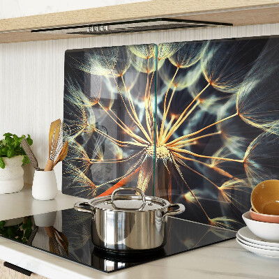 Glas-Schneidebrett mit Motiv einer Löwenzahn-Makrofotografie